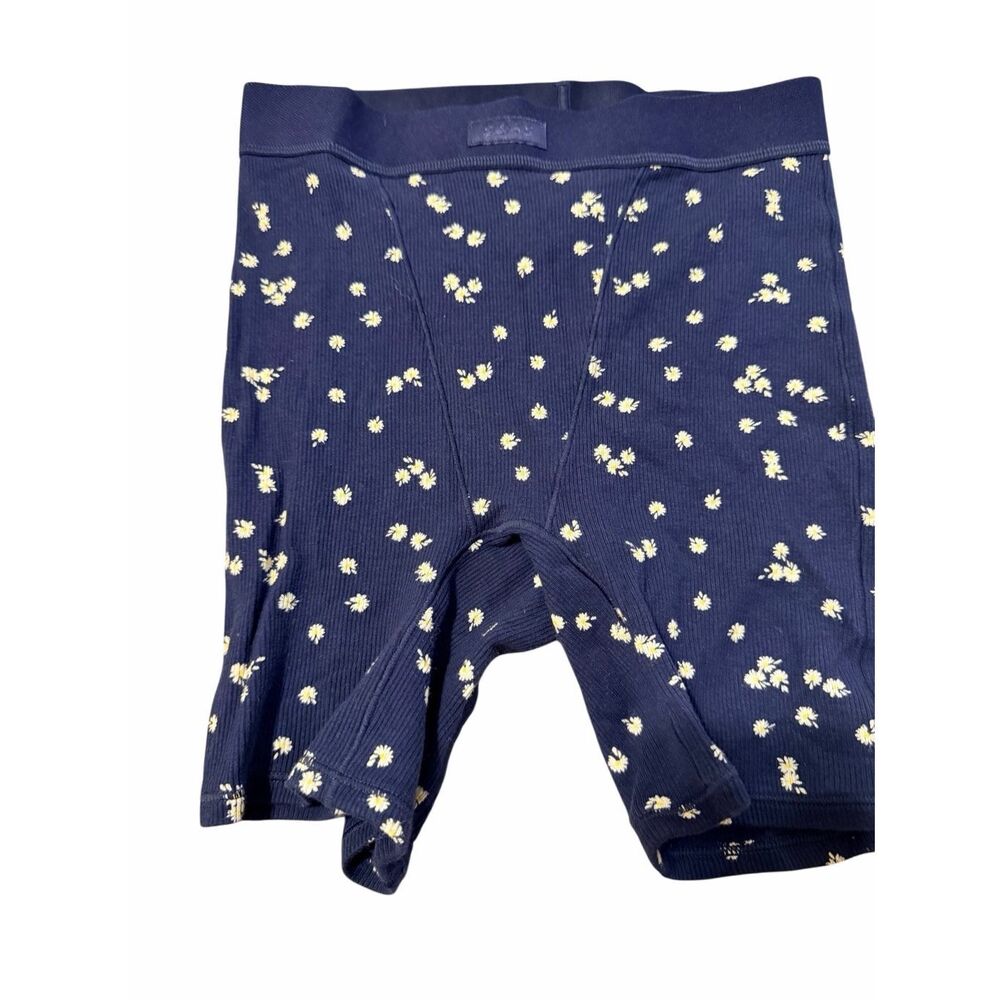 NWOT SKIMS Navy Blue Floral Cotton Ribbed Boxer Briefs Underwear Size XS